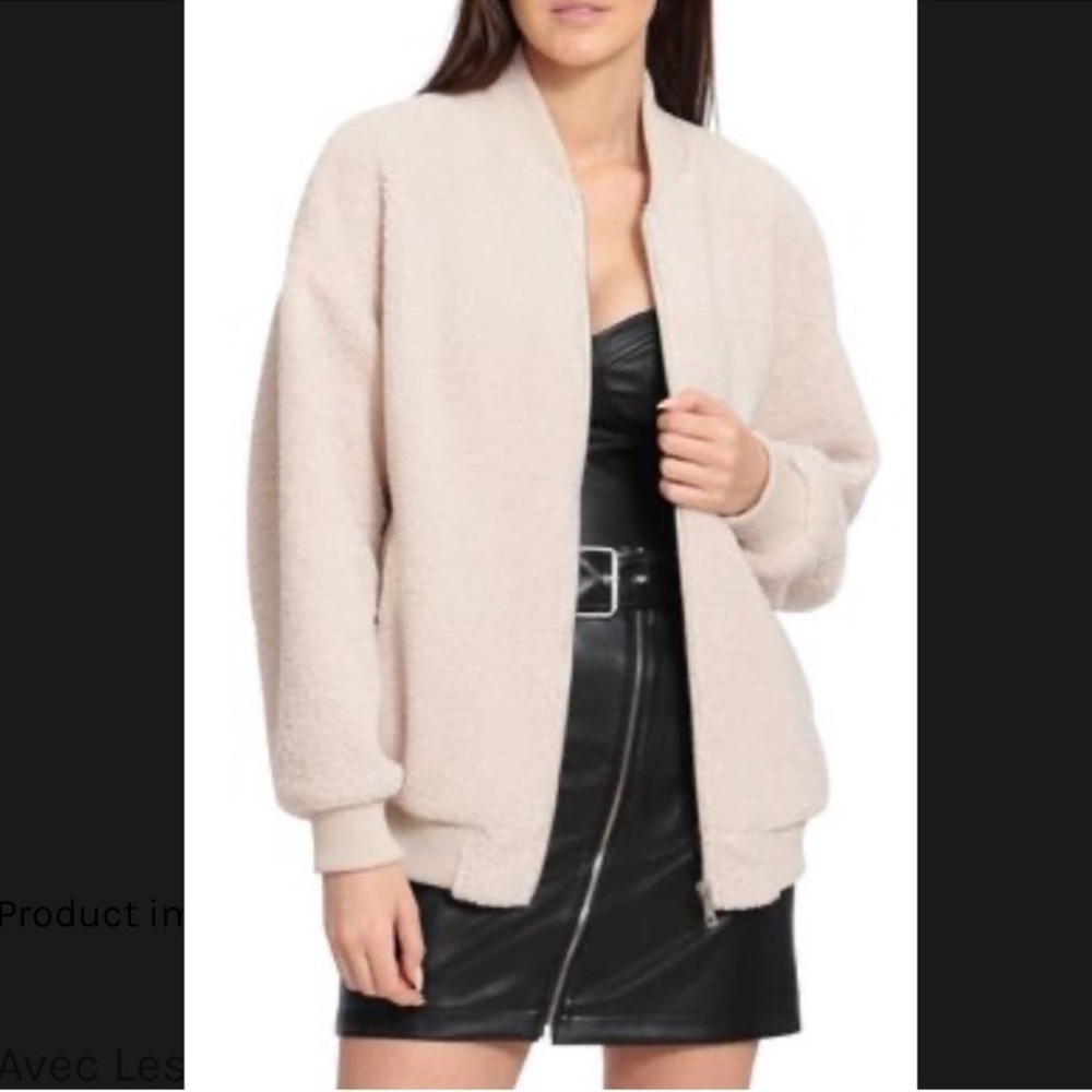 Avec Les Filles Women’s Beige Tan Full Zip Faux Fur Jacket Coat Size Large